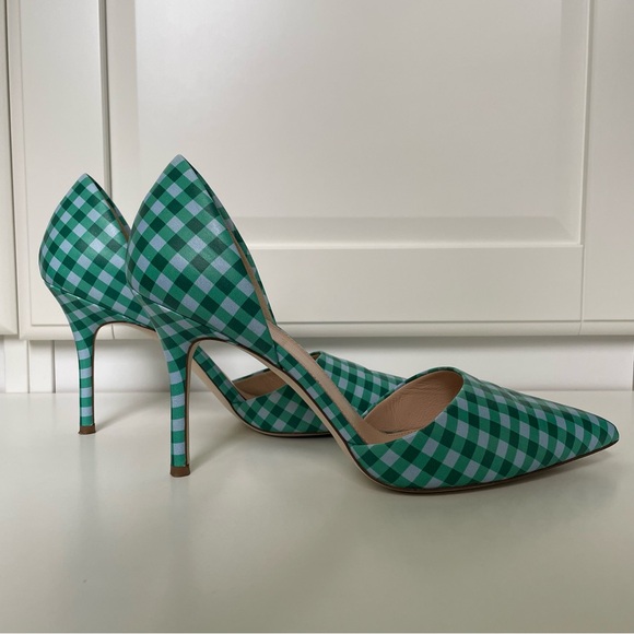 J. Crew Elsie d’Orsay Gingham Leather Heels, Blue/Green. Size 8, Made in Italy - Picture 6 of 9